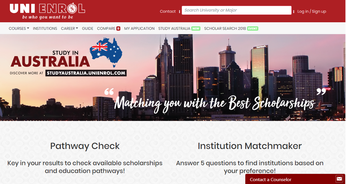 Uni Enrol The website contains comprehensive content on the different universities and courses out there.